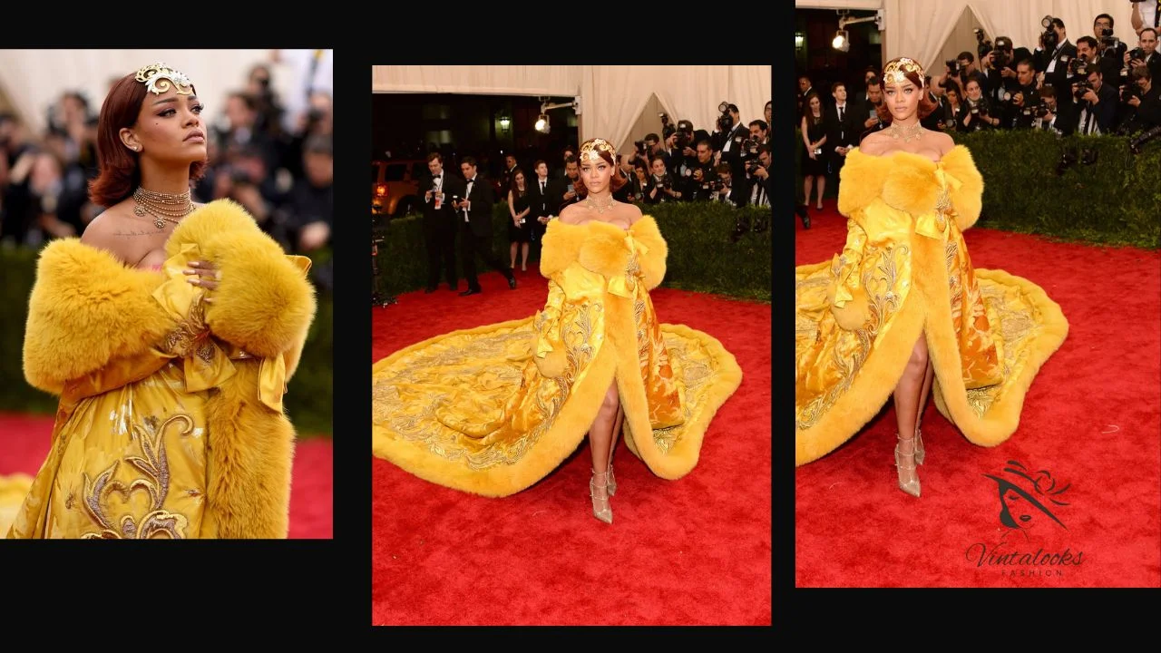  Rihanna's Yellow Guo Pei Cape( 2015 Met Gala)